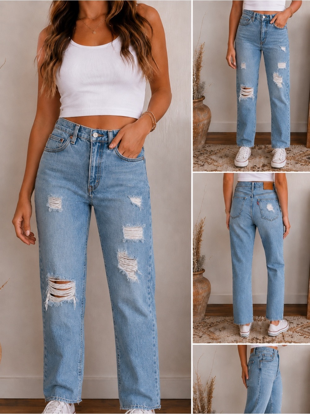 Levi's Light Blue Distressed Straight Leg Jeans - Women